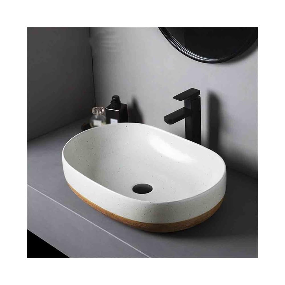 TIANQIHAO Bathroom Vessel Sink Ceramic Outdoor Indoor Bathroom Vintage Pedestal Basin With Accessories Patio Washbasin Large Oval Shaped Vanity Vessel