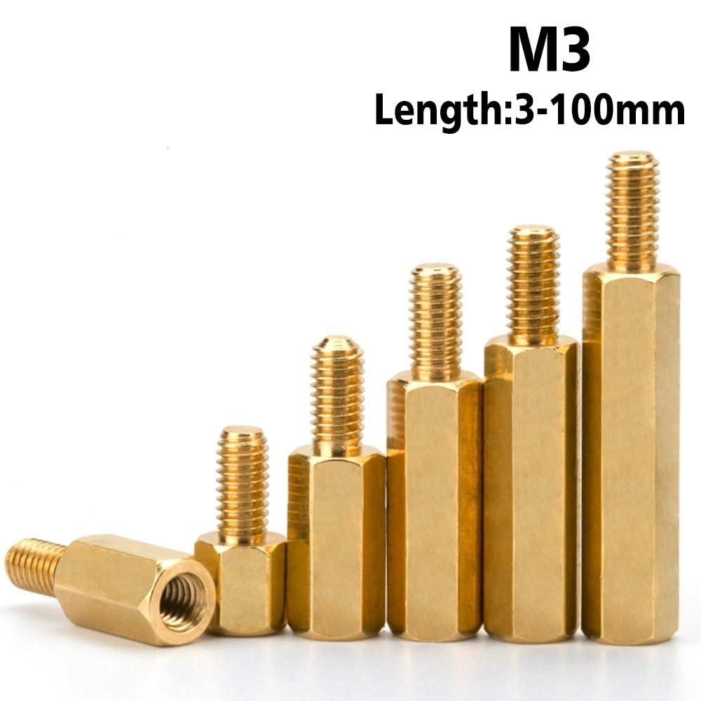 Gwint mosiężny Hexagonal Copper Column，Single-Head Stud Column， M3 Hex Brass Male Female Standoff Stud Board Pillar Mount Hexagon Motherboard Spacer Bolt Screw Thread M3xL+3/4/5/6/8mm(50mm (15pcs))