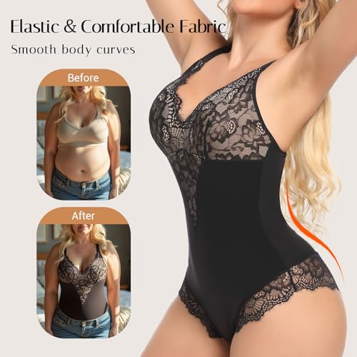 Voxshe Lace Shapewear Bodysuit for Women Seamless Tummy Control Body Shaper - image 5