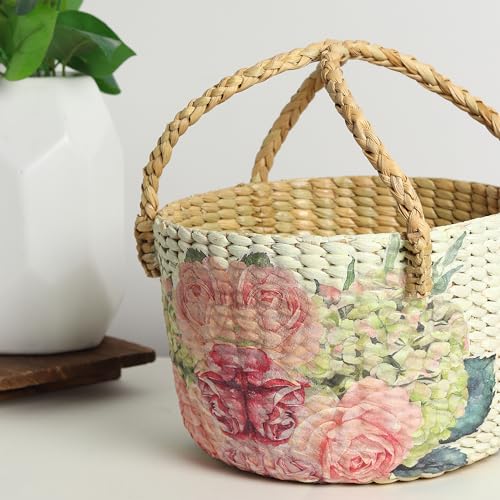 Image of Habere India-All the Cultures Fabricating India Handmade Gift Hamper Baskets | Cane Round Hamper | Fruit Baskets | Bamboo Organiser Basket | Jute Round Storage Basket - Multi (Design16 - D21xH29 cm)