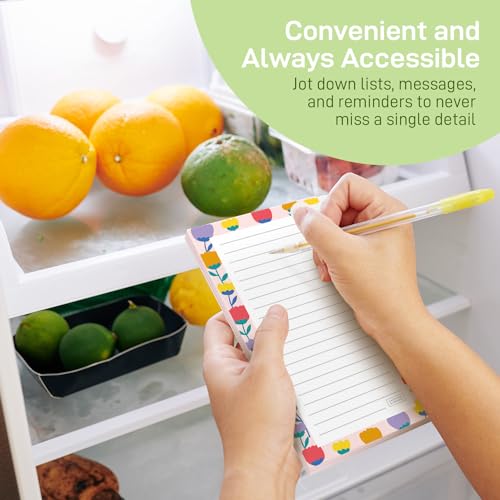 Image of Sweetzer & Orange S&O Magnetic Notepads for Refrigerator 4 Pack - Fun Floral planner for Fridge Sets - Force field List sheets for cooler - Sticky writing pages for freezer - 3.5 inch x 7 inch, 45 Pages