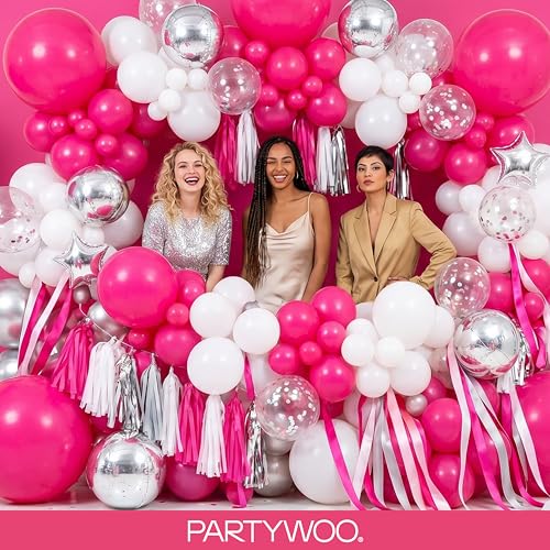 Image of PartyWoo Hot Pink Balloons 140 pcs Different Sizes of 18 12 10 5 Inch Magenta Fuchsia Balloon Arch Kit Garland for Baby Shower Wedding Bridal Shower Anniversary Birthday Party Decorations Pink-Y12