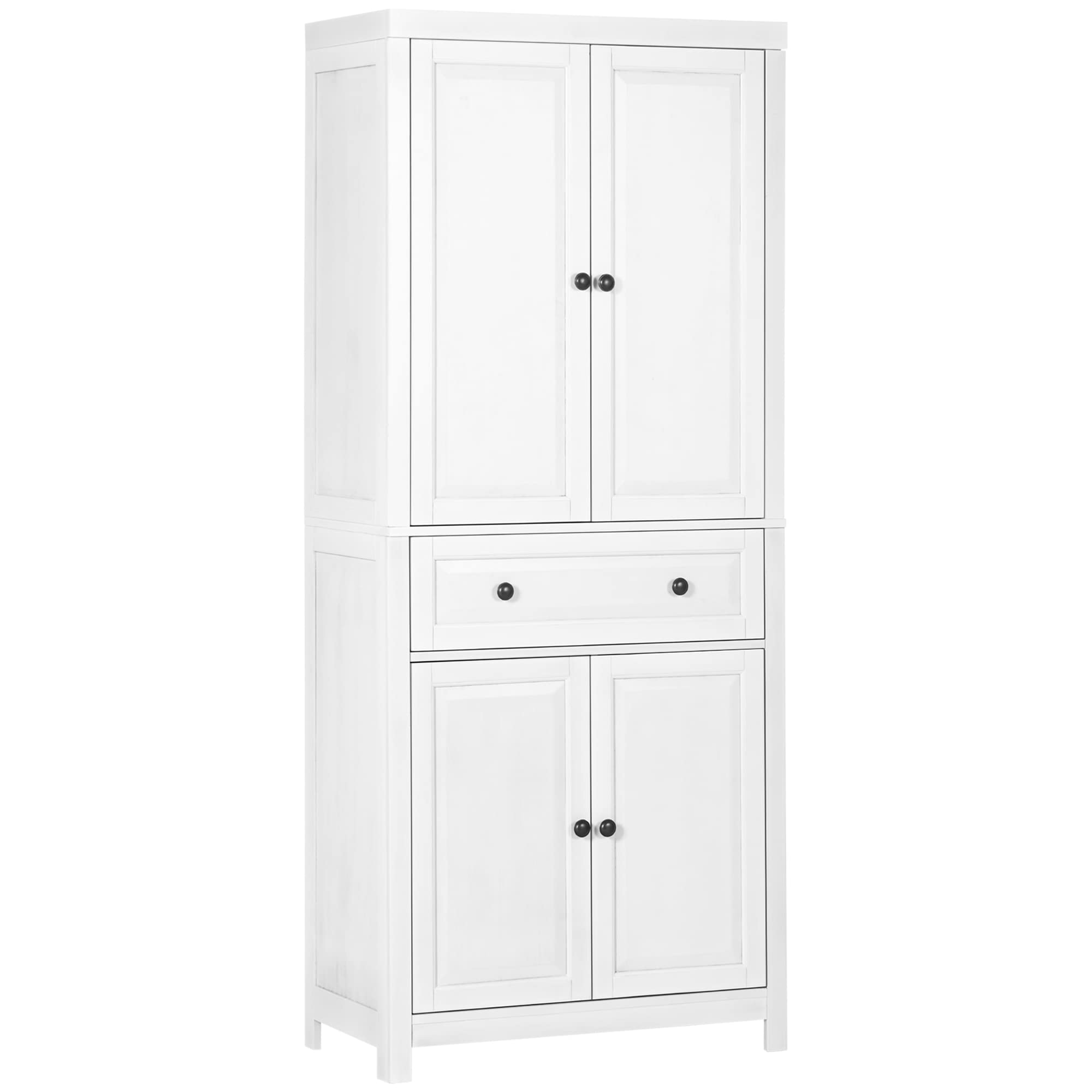 HOMCOM 72.5" Pinewood Large Kitchen Pantry Storage Cabinet, Freestanding Cabinets with Doors and Shelf Adjustability, Soft-Close Mechanism, Living Room & Dining Room Furniture, White