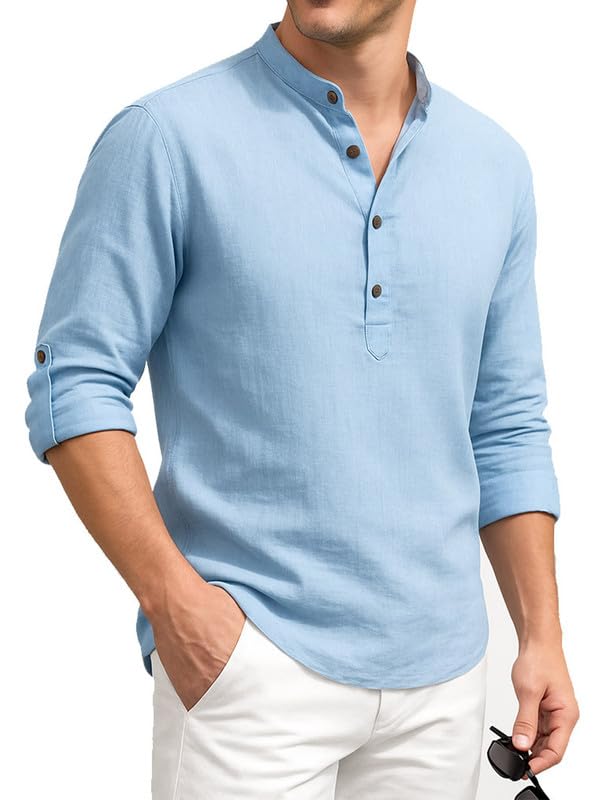 Image of DEELMO Men's Cotton Blend Solid Regular Fit Full Sleeve Short Kurta | Men's Trendy Short Kurta