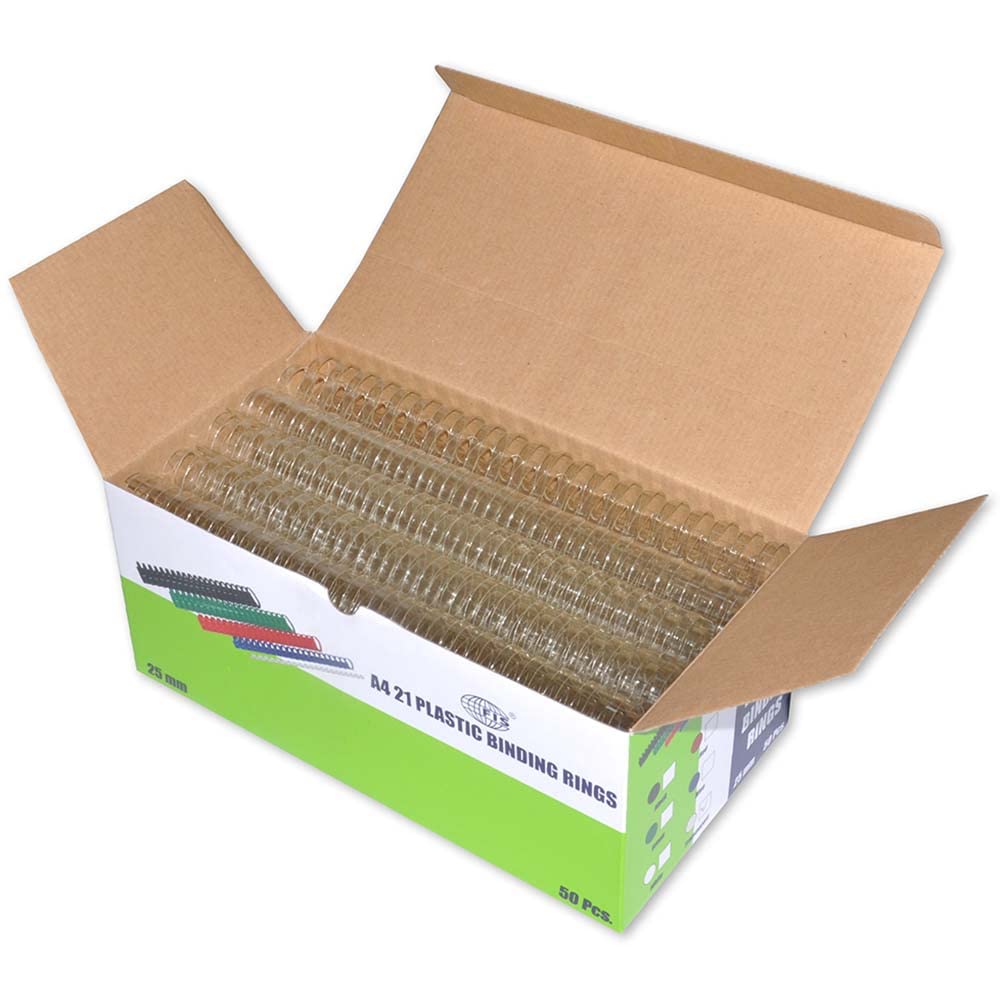 FIS® Plastic Binding Rings, Size 25mm, Capacity Up to 220 Sheets, 50 Pieces Per Box, Clear White Color-FSBD25CL