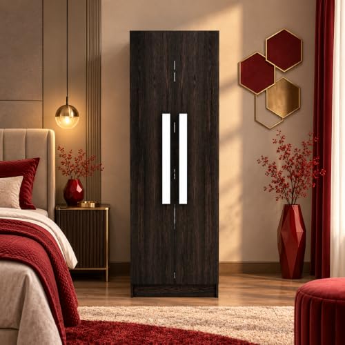 Image of Bniture Wooden Almirah for Clothes, Door for Bedroom, 2 Door Wardrobe with 4 Shelves Huge Storage Space (46D x 60W x 182H CM) | 3 Year Warranty (Flower Wenge)