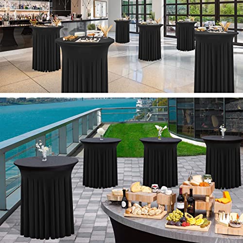 Mtreo 6 Packs Cocktail Table Covers Black Spandex Stretch Cocktail Tablecloths With Skirt,24 X 43 Inch Round Cocktail Table Skirts Fitted High Top Stretch Table Dress For Wedding Party Banquet… #TOP6