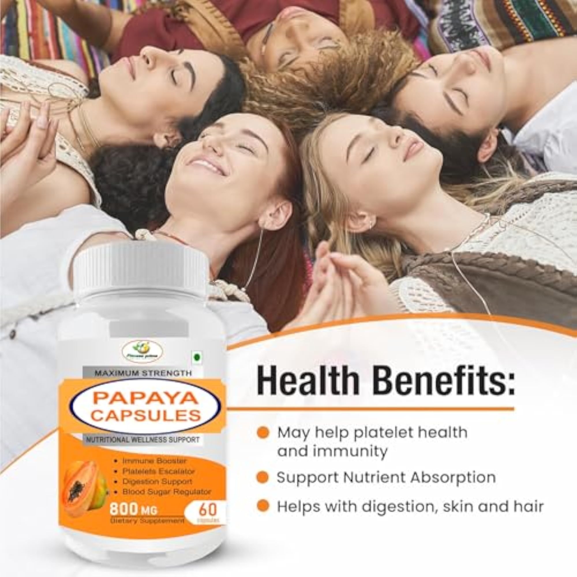 Papaya Extract Capsules 800 mg (Pack of 60)