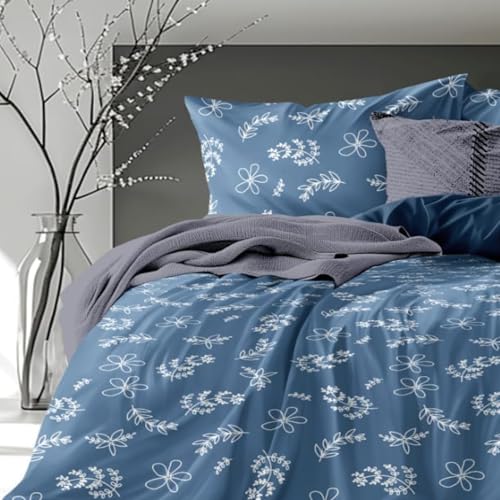 Image of Organza Super Soft Glaze Cotton King Size All Season Double Bed AC Comforter (Blue Blossom, Comforter)