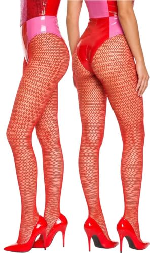 Image of ToBeInStyle Women's Huge Net Diamond Shape Pantyhose Stockings - Classic Red