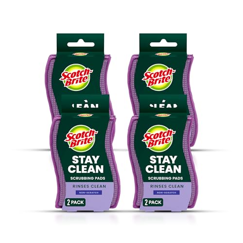 Scotch-Brite Clean & Rinse Non-Scratch Scrub Sponges Dual-Sided Scrubber with Cloth Side for Wiping Rinses Clean 8 Sponges (4 Packs of 2) for Dishes Countertops Appliances & More