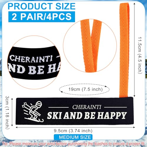 CHERAINTI Glove Leash, Sport Glove Safety Strap 4 Pcs Slim Handcuffs Ski Gloves Leash 95/30mm Elastic Wrist Leash Handcuffs with Pattern Skiing Snowboard Outdoor Accessories for Hanging Glove