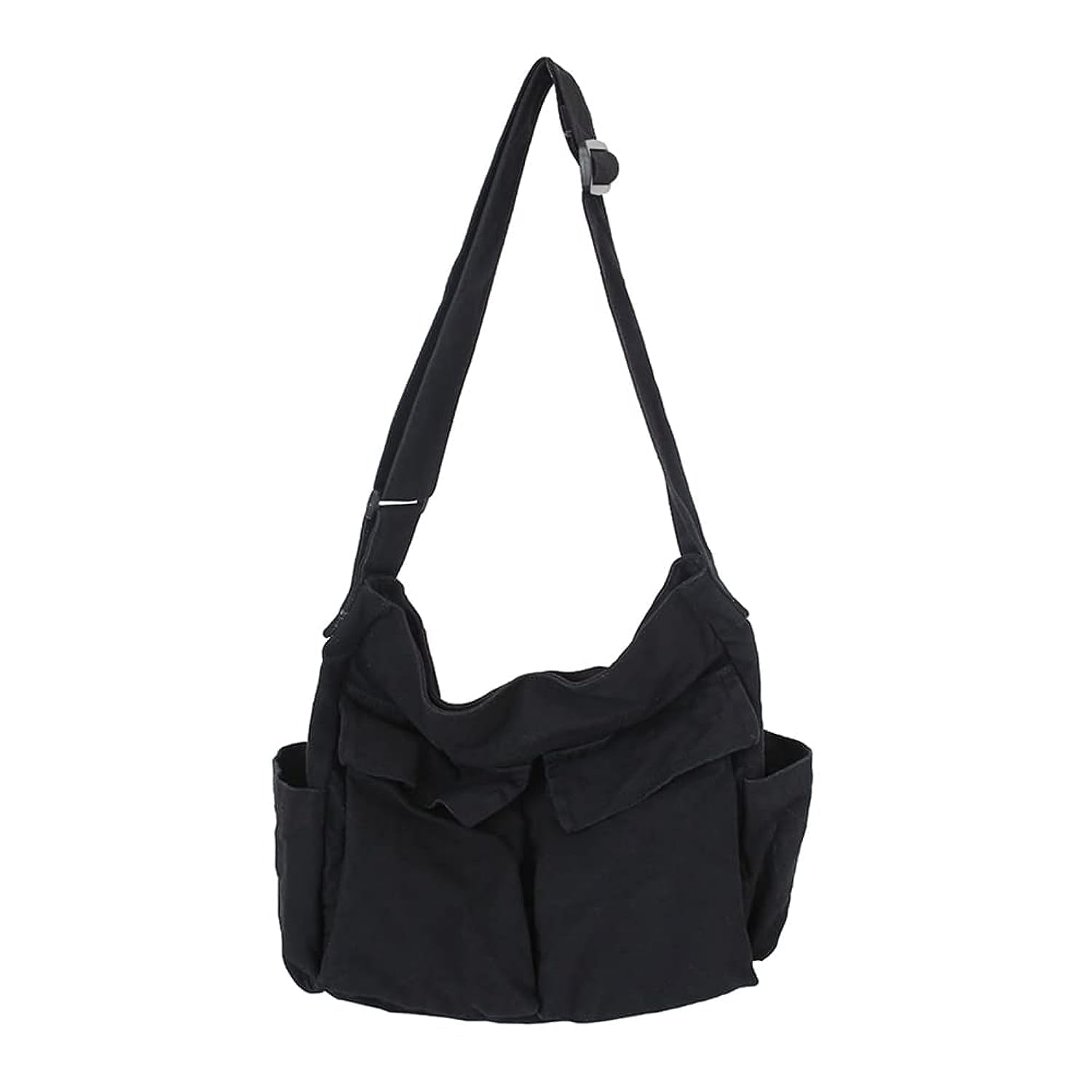 Canvas Shoulder Bag Large Hobo Crossbody Bag with Multiple Pockets Canvas Messenger Tote Bag for Women and Men, A02-black, 15.74*13.38*5.90in