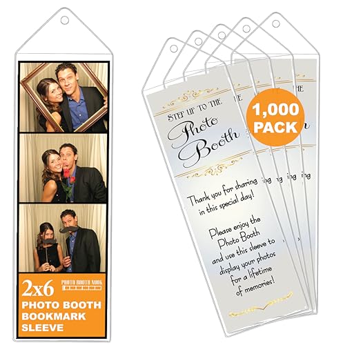 Photo Booth Nook | 2x6 Clear Bookmark Sleeves (1,000 Count) | Plastic Bookmark Sleeves for Photo Booth Strips with Silver Inserts | Bulk