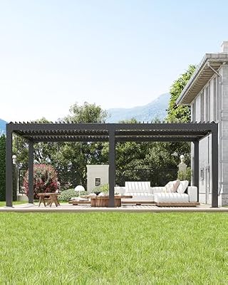 GarveeLife Louvered Pergola 10 ft x 20 ft, Outdoor Pergola with Adjustable Louvered Roof, Reinforced Aluminum Frame, Integrated Drainage System, Hardtop Gazebo for Patio, Deck, Gray