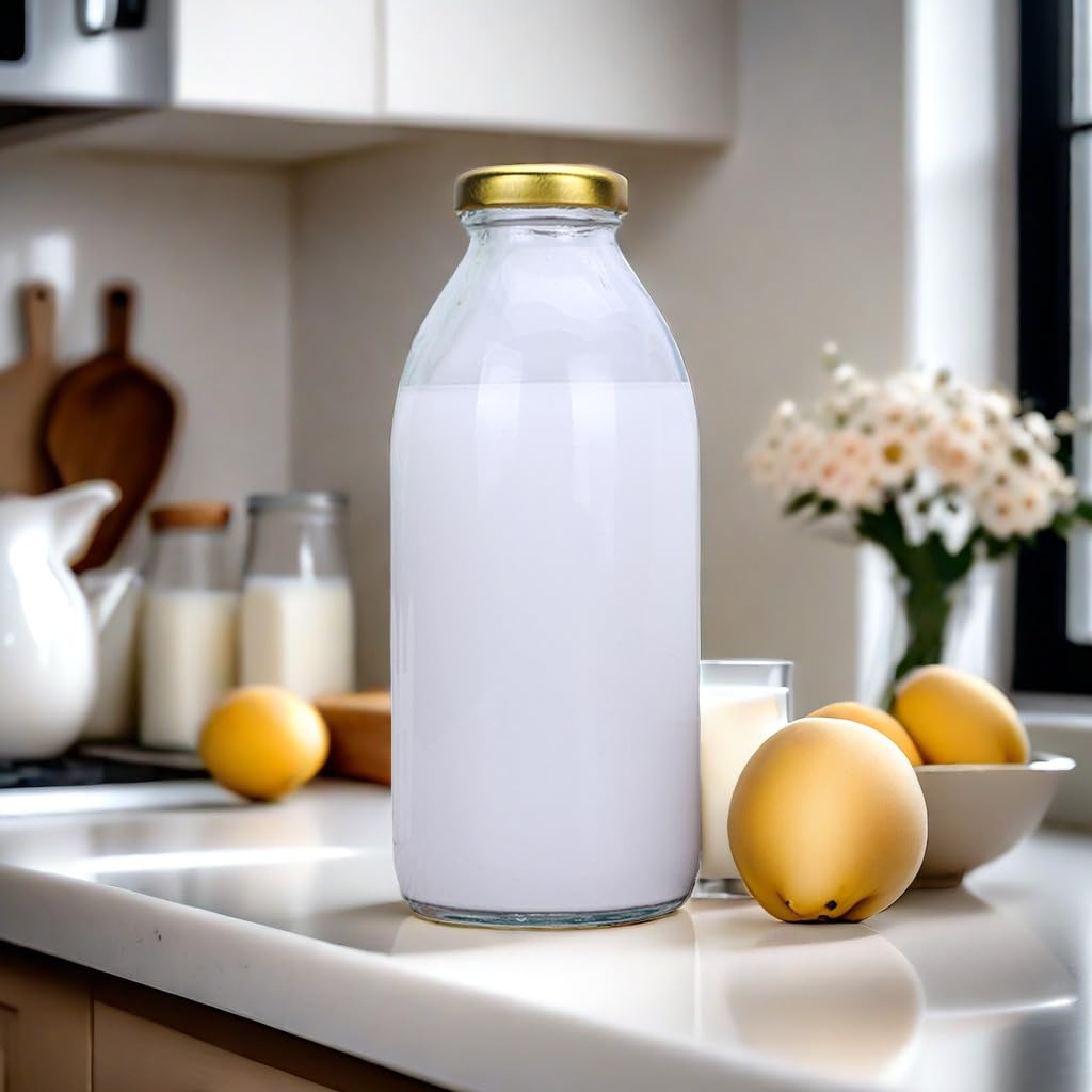 MEETOZ 4Pcs 500ml Glass Milk Bottles,with Pretty Gingham Lids Reusable Milk Bottle for Juices Dressings, Sauces, Beverages - Image 4