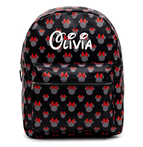 Minnie Mouse Backpack Personalized Deluxe Faux Leather School or Travel Daypack with Custom Name