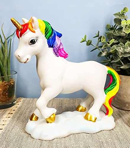 Ebros Beautiful Majestic Rainbow Mane Unicorn Mare Horse with Golden Horn Figurine Collectible Decor Magical Unicorns Theme (Walking On Clouds)