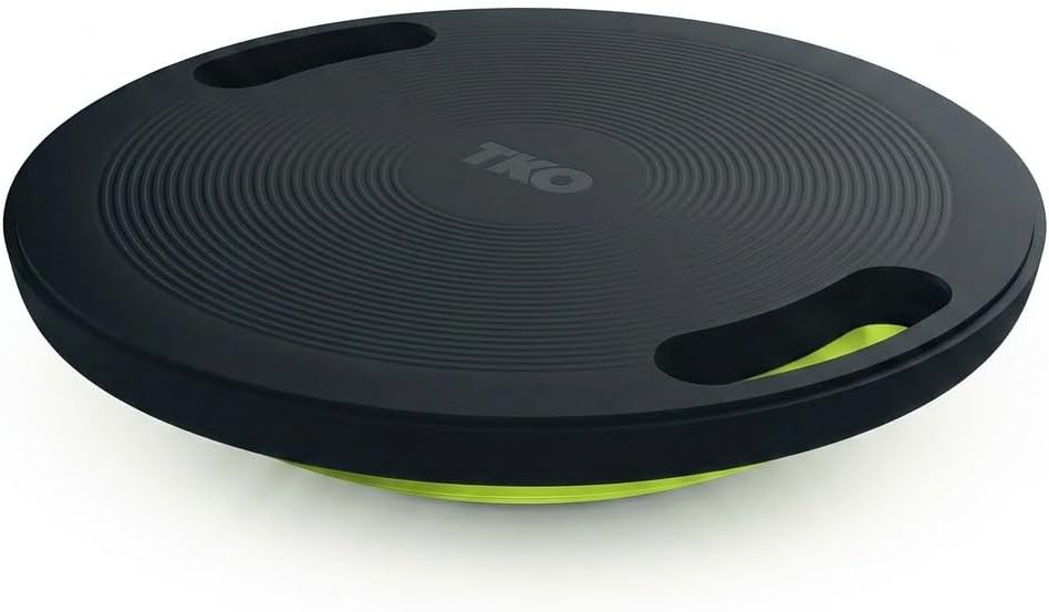 TKO Portable Wobble Balance Board for Core Stability and Standing Desk Use | Non-Slip Plastic Trainer with Handles | Ideal for Strength Training, Recovery, and Home Fitness - Black Yellow | Non-Slip Plastic Trainer with Handles | Ideal for Strength Training, Recovery, and Home Fitness - Black Yellow