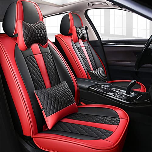 Yajomi Custom Leather Car Seat Covers Fit for Ford Ranger 2000-2021 with Waterproof Non-Slip Vehicle Cushion Cover Compatible Airbags Car Interior Accessories(2 Front Seats Luxury/Black red)