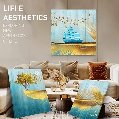 SERIMINO Wall Decor for Bedroom, Canvas Wall Art for Living Room, Modern Pictures, Golden Feather and Yellow Tree Paintings, Posters for Farmhouse, Prints for Office, 3 Pieces Set by SERIMINO - Image 2