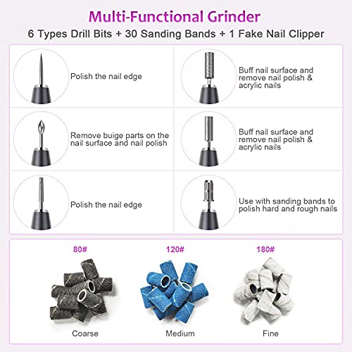 YaFex Electric Nail Drill Machine, Electric Nail File Kit Professional Manicure Pedicure Tool with Acrylic Nail Clipper, Portable E Filer for Acrylic Gel Nails, Shaping, Polishing, Filing