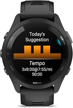 Garmin Forerunner 265 Running GPS Smartwatch, AMOLED Display, 46mm, Black/Powder Gray, 010-02810-00 - Bundle w/Deco Essentials Cooling Towel and Commuter Safety Lights