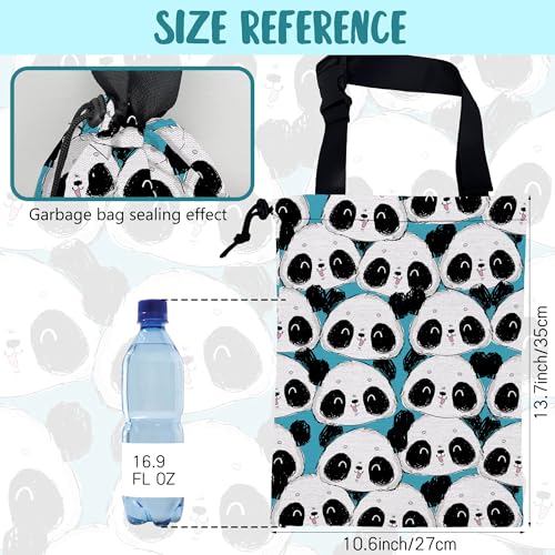 Image of Car Garbage Bag Cute Panda Hanging Canvas Car Trash Bag Waterproof Drawstring Car Back Seat Organizer for Car Back Front Seat Console with Adjustable Buckle