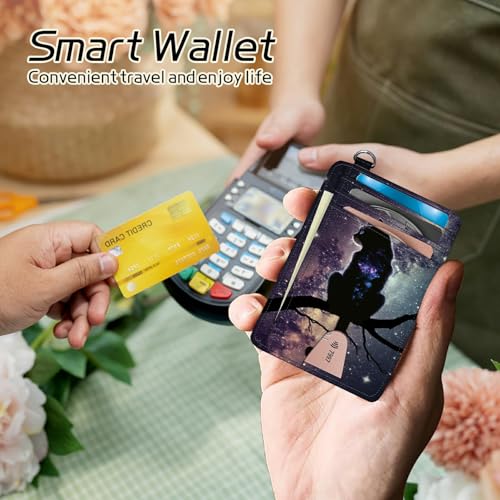 Image of Small Travel Wallets, Cat Nebula Slim Minimalist Front Pocket Wallet with Wristlet, RFID Blocking PU Leather Credit Card Holder with ID Window Change Purse for Men Women