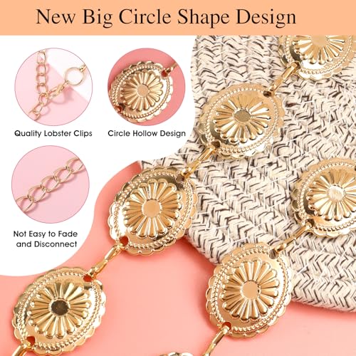 JIEYAO Western Metal Concho Belt, Cowgirl Chain Belts for Women Country Concert Dress Belts Hollow Out Daisy Boho Waist Chain4