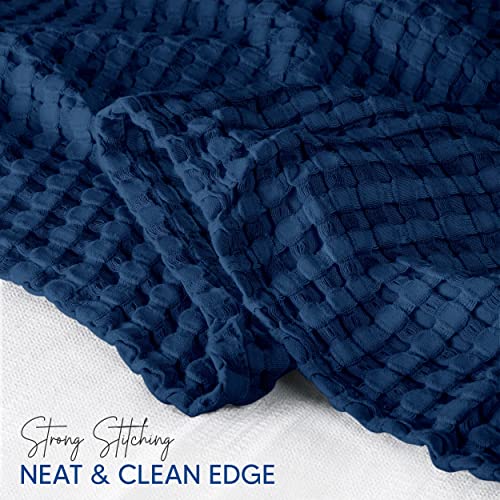 Utopia Bedding Cotton Waffle Blanket 300 Gsm (Navy - 90X90 Inches) Soft Lightweight Breathable Bed Blanket Queen Size Layering Any Bed For All Season #TOP2