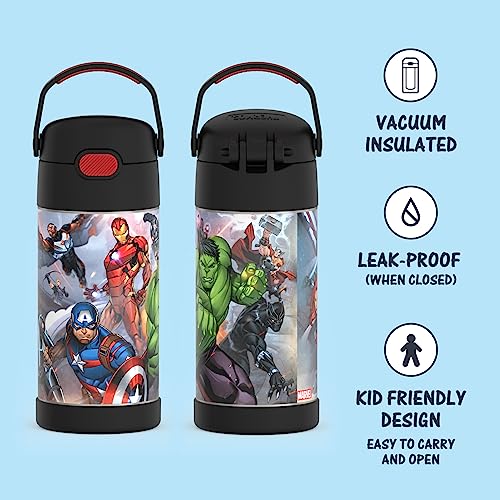 Thermos Funtainer 12 Ounce Stainless Steel Vacuum Insulated Kids Straw Bottle, Avengers #TOP1