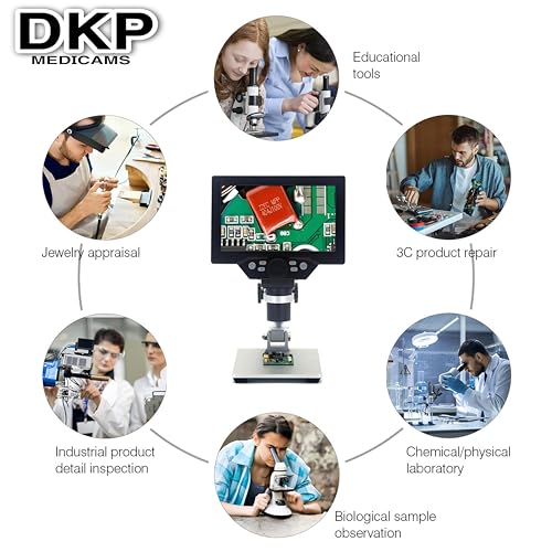 Image of DKP Medicams HD 7 inch G1200 Digital Microscope, 1200 Times Microscope, 12MP Camera Video Recorder with HD Screen Identification Mobile Phone Repair