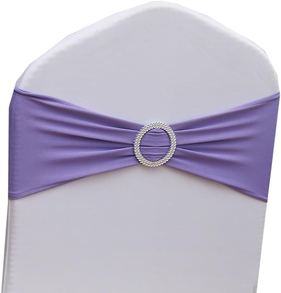 Spandex Lavender Chair Sashes 50 Pack, Spandex Chair Sashes for Wedding Party Birthday Banquet Theme Event Decorations