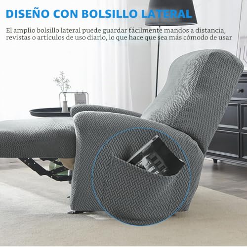 Miniatura 5 de Bechoanigel Funda Sillon Relax Reclinable, 4 Piezas Funda Butaca, Funda Sofa 1 Plaza, Con Protectores Para Reposabrazos Y Bolsillo Gris Claro