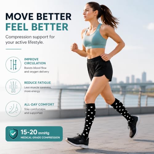 Image of 8 Pairs Compression Socks Women Men 15-20mmHg Knee High Support Circulation | Copper Nylon Graduated Stockings,Leg Fatigue, Nurses, Pregnancy, Running, Travel, Flight, Athletic, Medical
