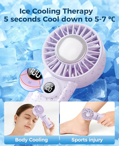 Image of 2026 Upgrade 3 In 1 Handheld Portable Turbo Fan with Ice Cooling,Rechargeable 100 Speed Mini Personal Fan 10500 RPM Small Pocket Fans Makeup fan for Outdoor,Office,Camping,Travel-Purple