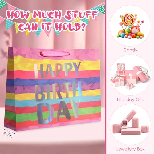 Image of JMANNI Large Happy Birthday Gift Bag with Tissue Papers and Greeting Card,Portable Paper Gift Bags with Handles, Colorful Present Bags for Women Girls Birthday Party Supplies 13 inch x 10.2 inch x 4.7 inch