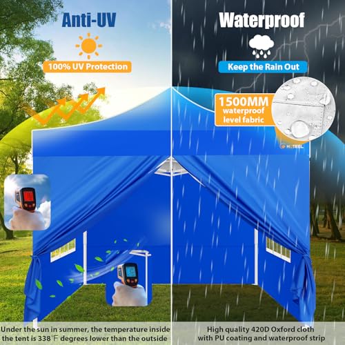 Image of Hoteel 10x10 Heavy Duty Pop Up Canopy Tent with 4 Sidewalls, Blue