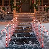 Joiedomi 12 Pcs Christmas Candy Cane Pathway Markers Lights, 16” Stakes Lights with Warm White, Waterproof Outdoor Decorations for Xmas Indoor and Outdoor Decorations Yard, Walkway, Lawn, Garden