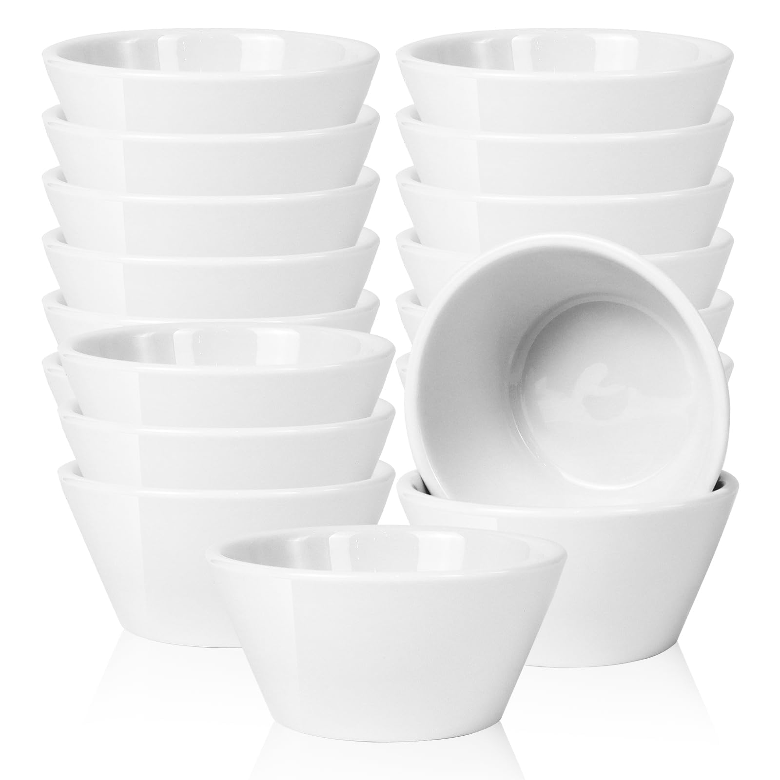 Lot de 18 Bols en Porcelaine Blanche, 240 ml, Ø 10.7 cm, Bols à Bouillon | Petits Bols à Dessert Compatibles Micro-ondes et Lave-Vaisselle pour Soupe, Glace, Sauce, Salades, Céréales et Restauration
