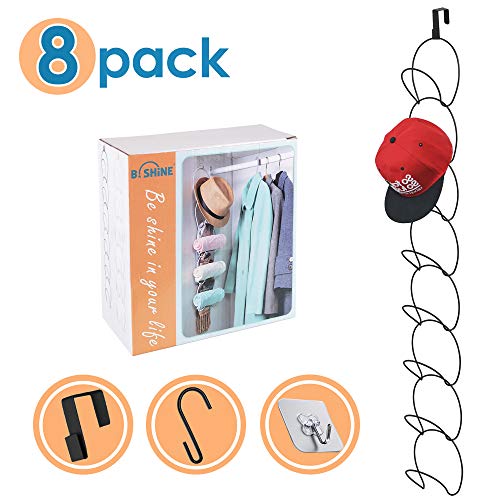 B. SHINE Cap Rack Hat Organizer – 8 Rings Hanging Caps Organizer, Hats