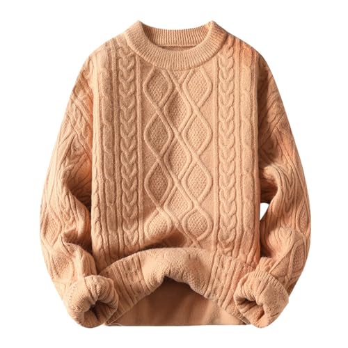 Men's Casual Sweaters Cable Knit Long Sleeve Crewneck Sweaters Twisted Textured Pullover Sweaters Classic Basic Top