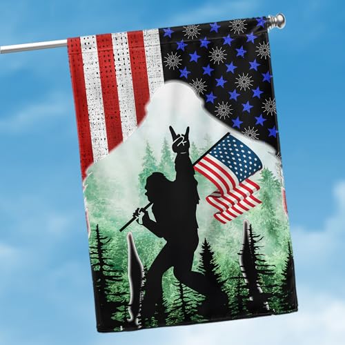 FLAGWIX American Flag, Bigfoot Sasquatch Rock On American Flag Decorations - 4th of July Decorations for Home, House Flag (29.5" x 39.5") - USA Flags Premium Polyester, Decorative Indoor Outdoor Flag