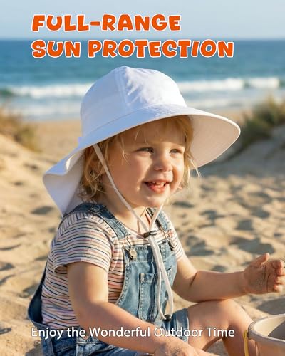 Image of Toddler Baby Sun Hat Kids Summer Beach Essentials Adjustable Beach Hats with Bucket Wide Brim for Boys Girls Age 0-14 Years