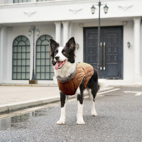 JoyDaog Warmer Fleece-Hundemantel mit strapazierfähigem Geschirr und D-Ring, wasserdichte Welpenjacke für kleine Hunde, Hundeweste für den kalten Winter, brüniertes Khaki, Größe M