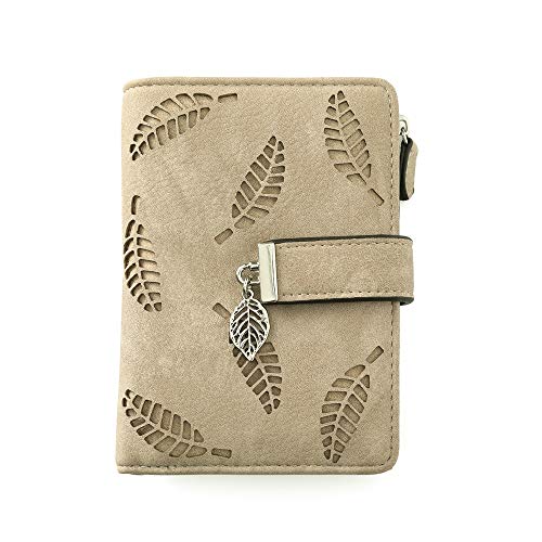 Weibliche Portemonnaie, POAO Art und Weise PU Leder Hohle Blatt Kleine Geldbeutel Große Kapazität Wallets (Khaki)