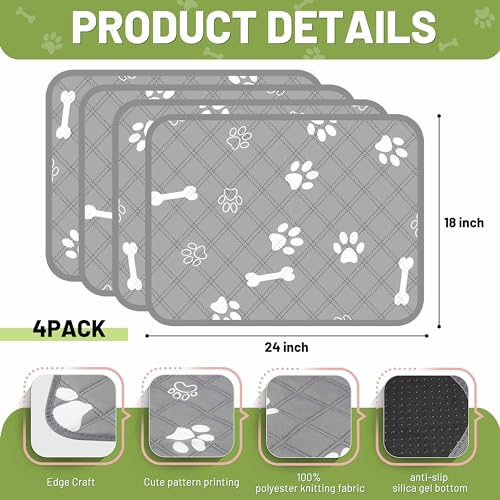 Image of PatiencET Washable Pee Pads for Dogs, 18 inch x 24 inch 4 Pack, Reusable Puppy Training Pads with Super Absorbent Core & Non-Slip Waterproof Bottom, Value Set for Small Dogs