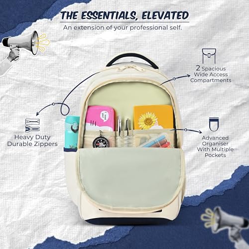 Image of Gear Elegant 19 inch /35L Large Water Resistant School Bag | Casual Backpack | Daypack | Travel Backpack | Kids Bag for Boys /Girls (Beige - Navy)