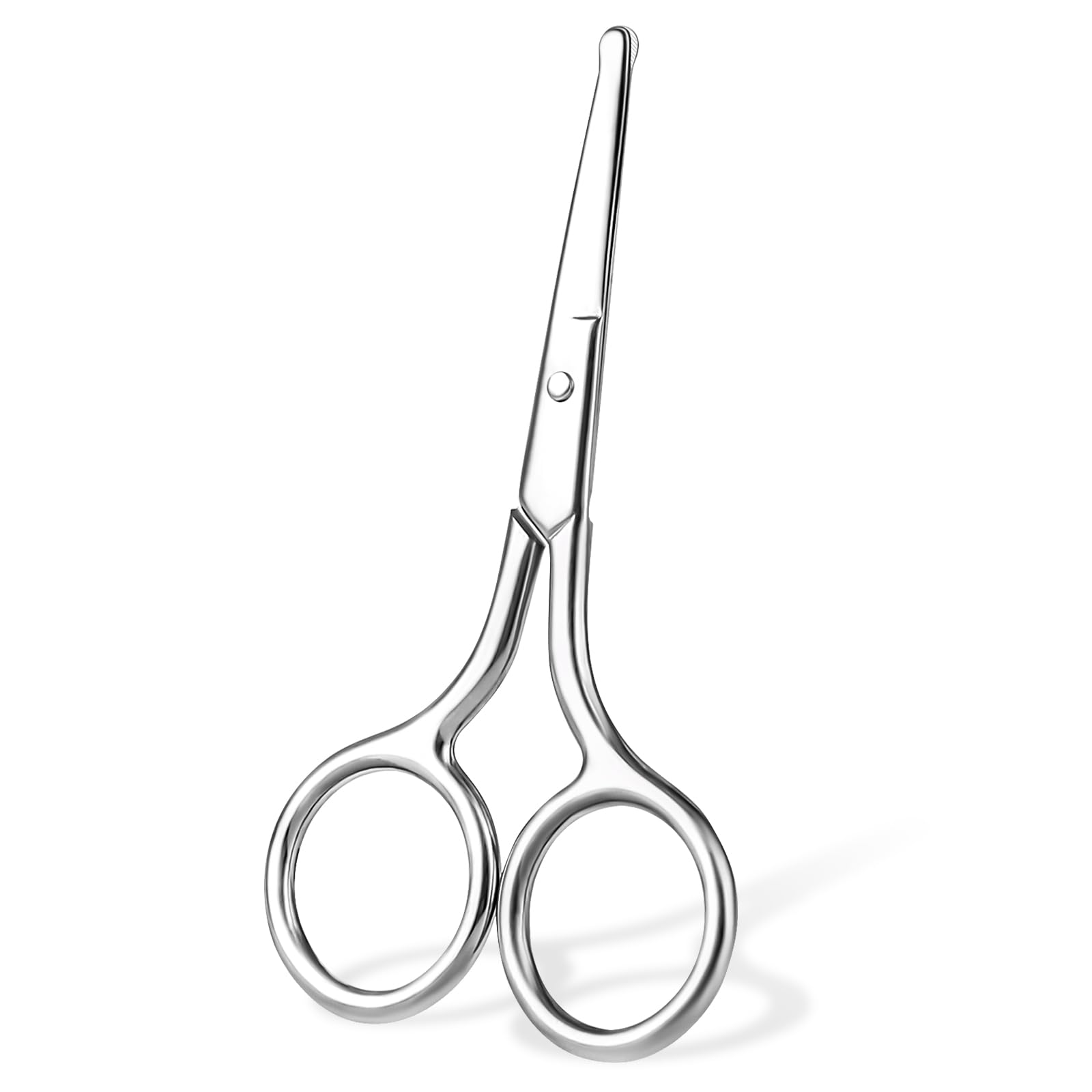 Tijeras para el vello de nariz con punta redonda, tijeras de barba, tijeras de cejas, acero inoxidable, tijeras redondeadas para el pelo de la nariz, tijeras de 10 cm, recortadora de cejas plateadas,